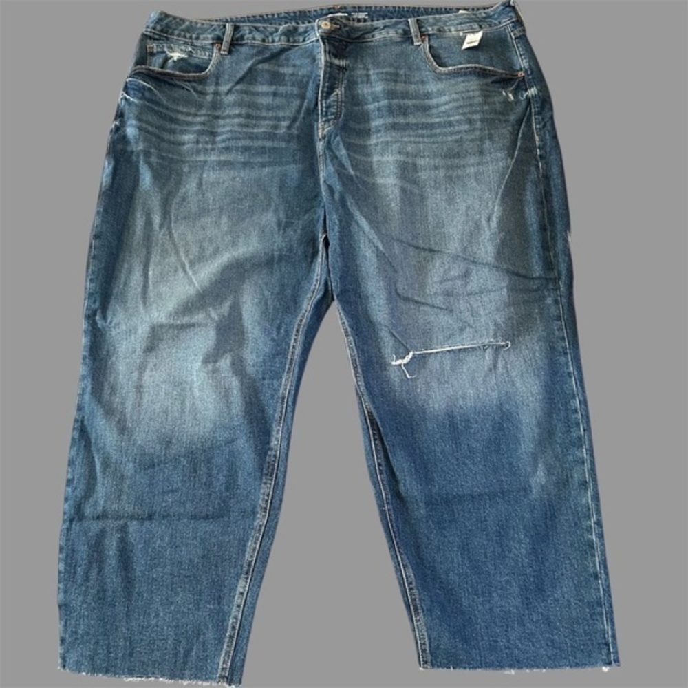 Old Navy Sky-Hi Straight Jeans Womens Size 28‎ Plus Short Button Fly Distressed